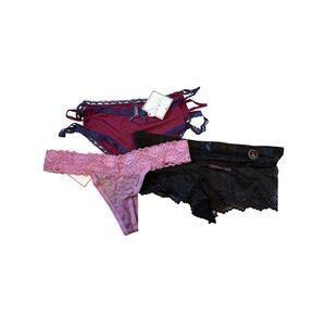IJAK Womens 3 Pack Lace Panties Burgundy Bikini Lavender Thong Black Boyshort L